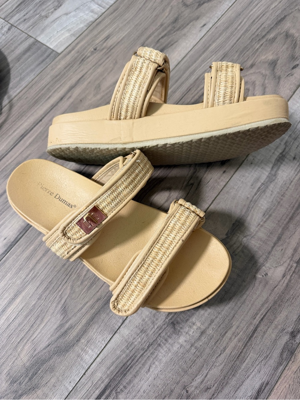 Pierre Dumas Cream Woven Double-Strap Slide Sandals